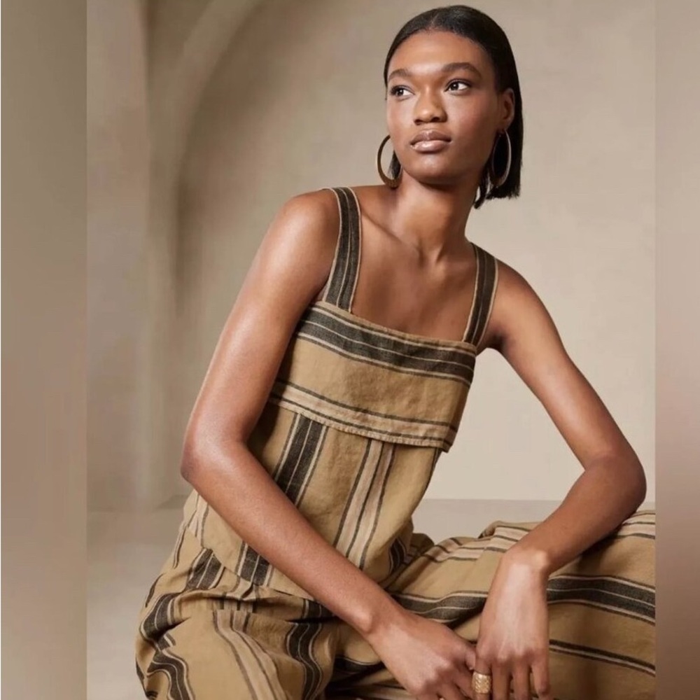 Banana Republic Tan and Brown Mia Square Neck Tank